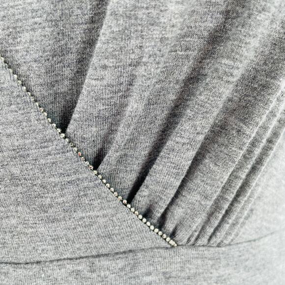 WHBM Gray Knit Faux Wrap Asymmetrical Rhinestone Trim V-Neck Dress Women Sz XS - Picture 4 of 10